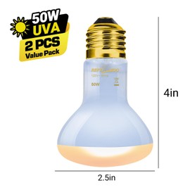 REPTIZOO Reptile Heat Lamp, 2 Pack 50W Daylight Basking Spot Lamp for Reptiles UVA Daylight Heating Lamp Bulb Basking Light for Bearded Dragon, Tortoise, Geckos, Chicken