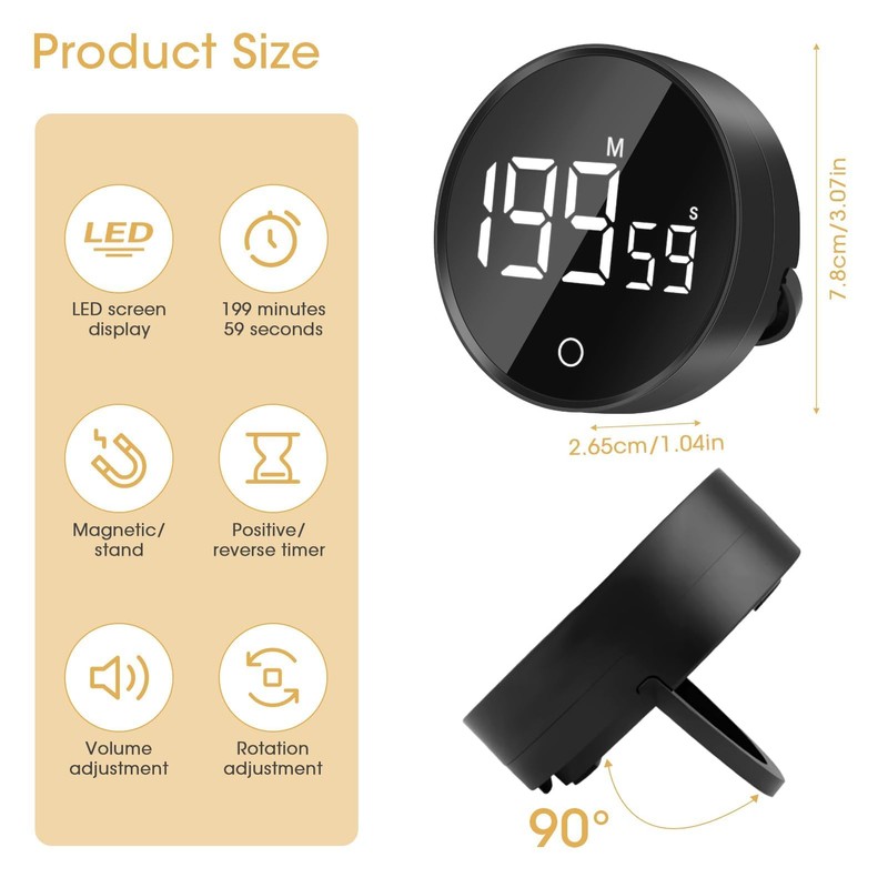 Glasflength Digital Kitchen Timer Magnetic Egg Timer 120 Minutes with