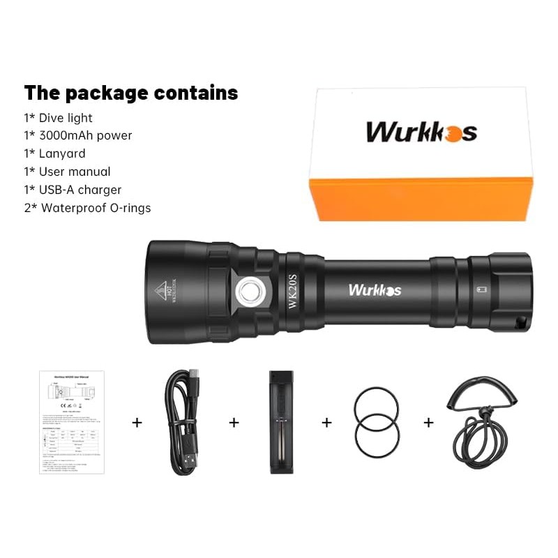 Wurkkos WK20S Scuba Diving Flashlight,2000 Lumen Dive Flashlight 363M Long