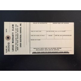 Lucas Warranty Tag For BSA, Triumph, & Norton