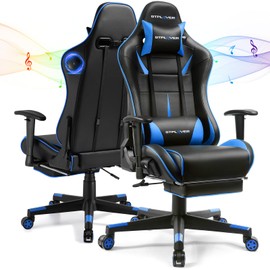 GTPLAYER Gaming Chair with Speakers, Video Game Chairs with Footrest for Adults, Ergonomic Computer PC Gamer Reclining Chair by GTRacing (Blue)