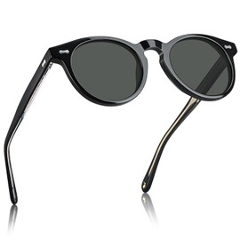 CARFIA Retro Acetate Polarized Sunglasses for Men UV Protection, Fashion Vintage Round Sunnies with Gold Filigree CA5506