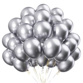 Pack of 100 12 Inch Metallic Balloons Silver, Chrome Latex Helium Balloons Silver for Birthday, Wedding Party Decoration