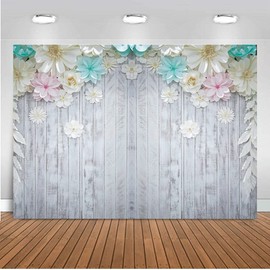 DHXXSC 7X5FT Wood Photo Backdrop Gray White Rustic Wooden Floor Photography Backdrops Birthday Party Banner Flower Background Vinyl Studio Props DH-28
