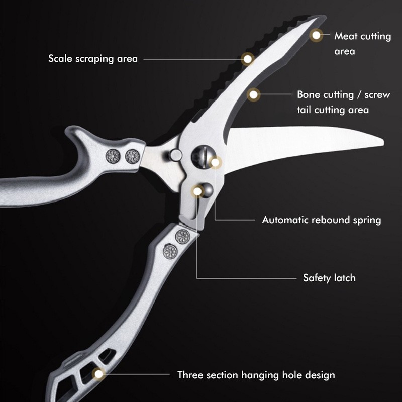 Kitchen Scissors Stainless Steel Poultry Shears Spring Loaded Household Scissors