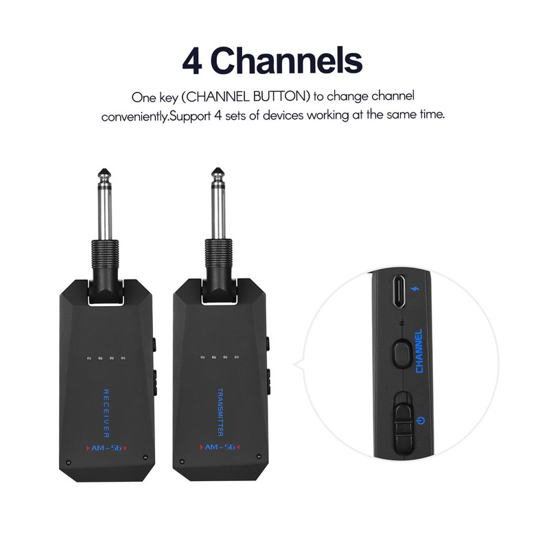 AM-5G Wireless 5.8G Guitar System Rechargeable Audio Transmitter and Receiver