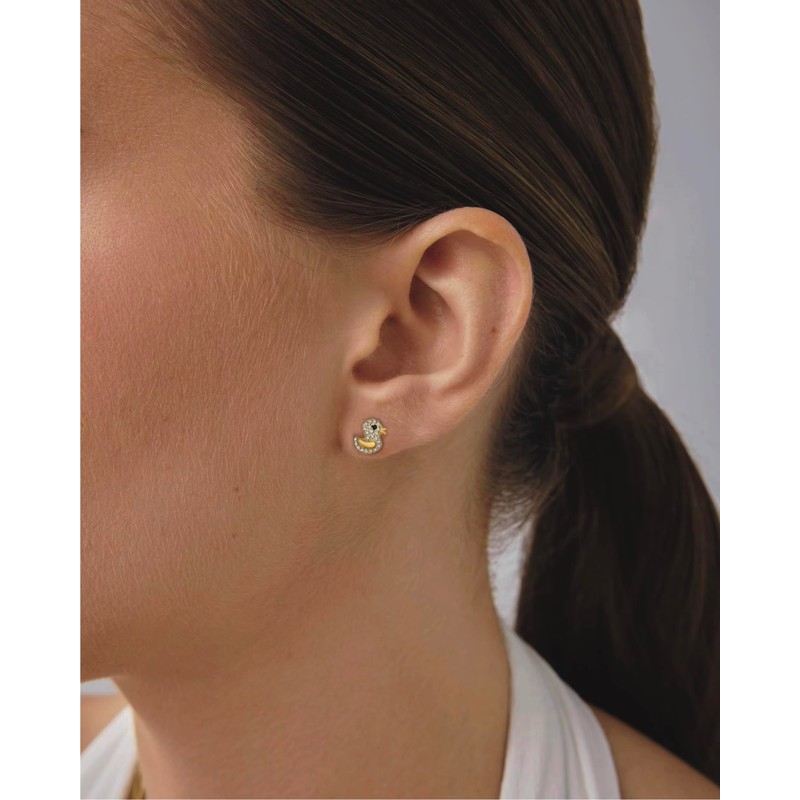 Rofeego Gold Plated Duck Stud Earrings, Cute Duckling Jewelry Gift,