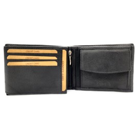 Lemasi Classic Genuine Leather Wallet with RFID Protection Cowhide Black, black, coin purse
