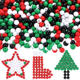 WILLBOND 1200 Pcs Assorted Christmas Pony Beads 4 Colors Holiday Hair Beads for Craft Jewelry Bracelets Making Women Xmas Party Decoration