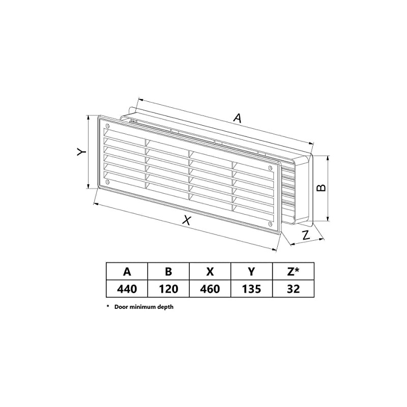 Bathroom Door Air Vent Grille 455mm x 135mm / 18"