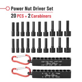 Bates- Power Nut Driver Set for Impact Drill, 20 pcs, Metric & SAE, 1/4" Hex Shank, 1/4 Impact Driver Bit Set, Nut Drivers, Impact Nut Driver Set, Nut Driver Bit Set, Drill Nut Driver Set