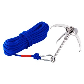 Ant Mag Grappling Hook Stainless Steel Claw Carabiner for Grabbing & Retrieval with 20m/65ft 8mm Auxiliary Blue Rope for Outdoor Activity and Salvage Underwater