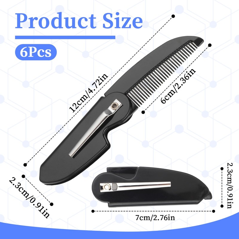 6 Pcs Folding Beard Comb Mustache Comb Pocket Combs for