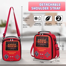 ACESAK Game Lunch Box for Boys - Cool Luminous Gamer Boys Insulated Lunch Bag - Reusable Portable Lunch Boxes for Boy Girls Cooler for Kids Toddlers Teens Picnic School Daycare (Red
