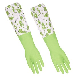 KOMBIUDA 1 Pair Long Cuff Reusable Dish Washing Gloves with Lining Warmth Kitchen Cleaning Gloves for Winter Use Non Slip Decorative