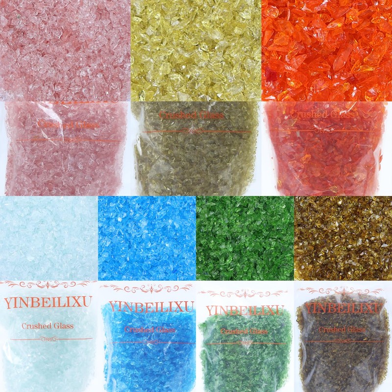 YINBEILIXU Crushed Glass Set of 7,Broken Glass Stones,1-3mm (Multicolor-e)