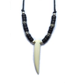 BRILLIANT GIFTS BLACK FAKE WOLF TOOTH PENDANT - BOYS MENS NECKLACE - UNISEX ADJUSTABLE NECKLACE