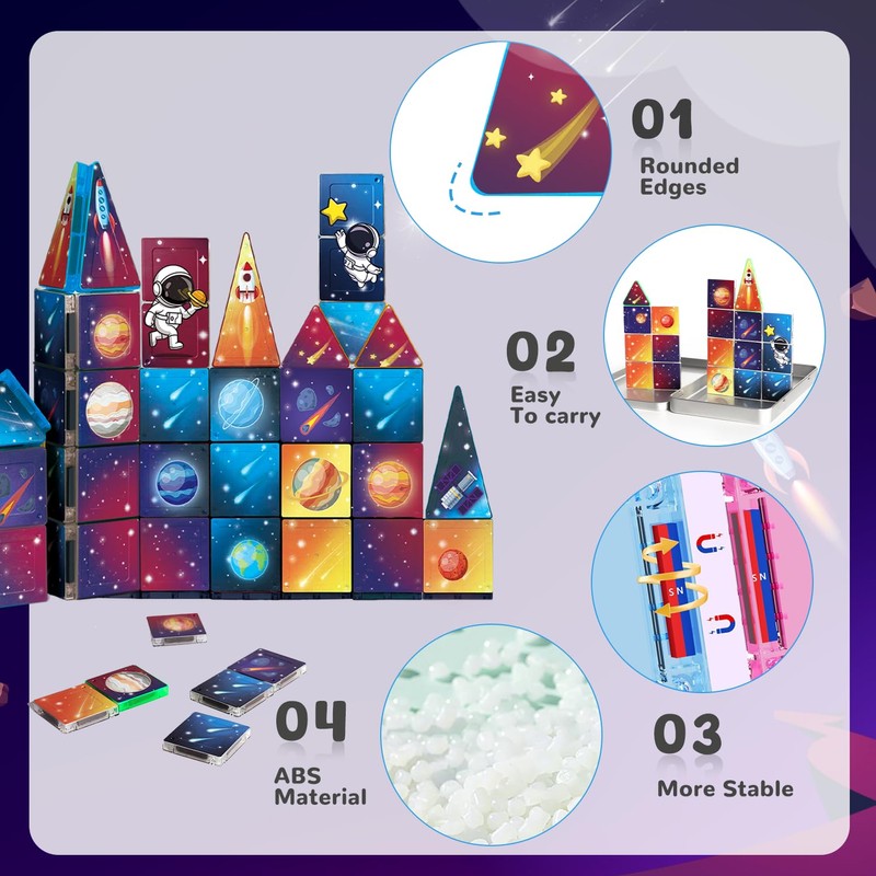 kocojrff Mini Magnetic Tiles Travel Set, 31Pcs STEM Travel Magnatiles