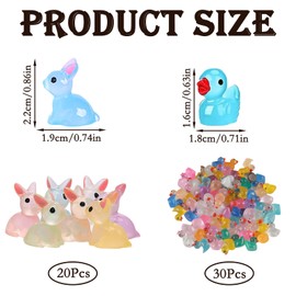 KYEDGC 50Pcs Mini Resin Animals, Glow in The Dark Mini Animals, Resin Animals Mixed Ducks and Rabbit for Easter Decorative Garden Living Room Miniature Landscape Theme Decoration