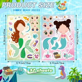 DUJAA 24 Sheets Mermaid Stickers for Kids, Make Your Own Mermaid Stickers, Mermaid Themed Art Craft Supplies