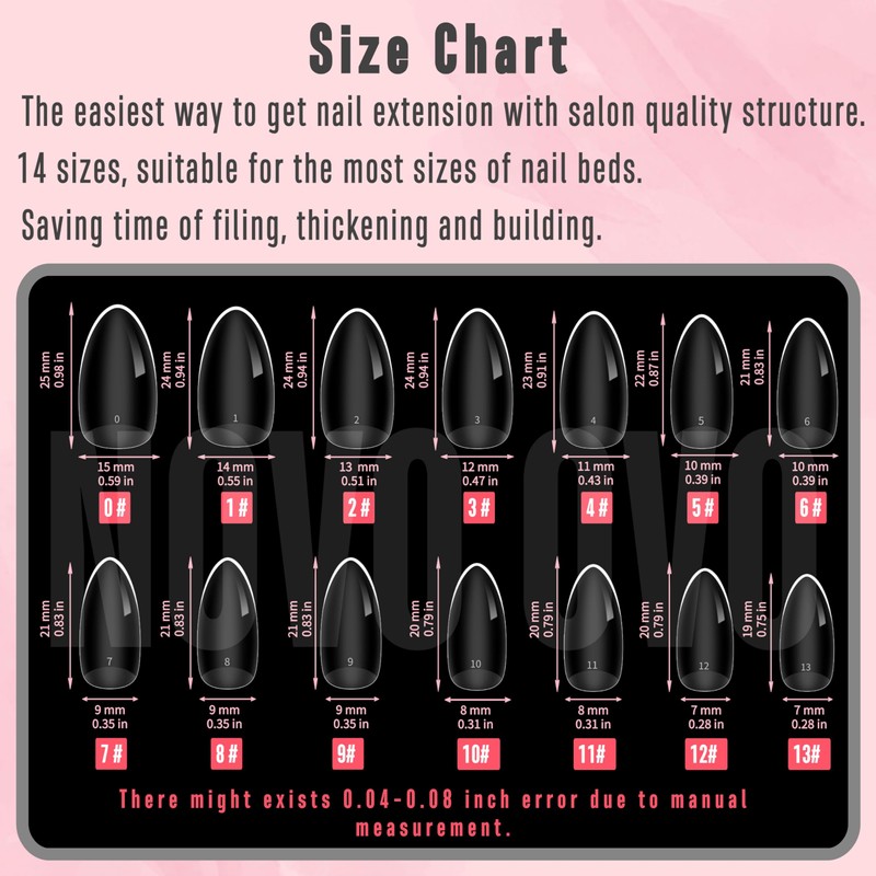 NOVO OVO Extra Thick Press On Nail Tips, Medium Almond