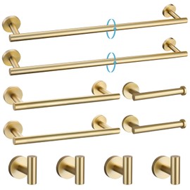 TURS Brushed Gold 10 Pieces Bathroom Hardware Set, SUS304 Stainless Steel 24 Inch Bath Towel Bar Set, Round Bathroom Accessories Kit Wall Mounted