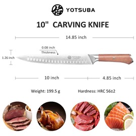YOTSUBA Carving Knife for Meat, 10" Slicing Knife, High Carbon Steel Brisket Knives with Ergonomic Handle, Butcher Breaking Knives for Meat Cutting and Cooking with Gift Box
