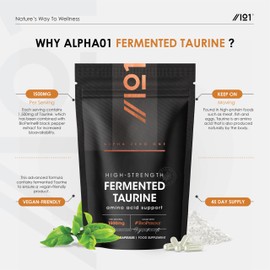 L-Taurine 1500mg with BioPerine® - 90 Vegan Capsules - Potent Amino Acid Supplement - 45 Day Supply - by Alpha01 (1500mg)