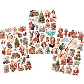 CATaireen Rub on Transfers for Crafts Vintage Scrapbooking Stickers Small Decals Adults Journaling DIY Supplies Use for Fabric Paper Wood Stone Canvas Acrylic Cloth (Christmas Characters)