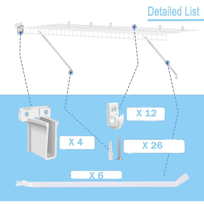 6 Pack 12 Inch Wire Shelf Brackets Set, Includes 6