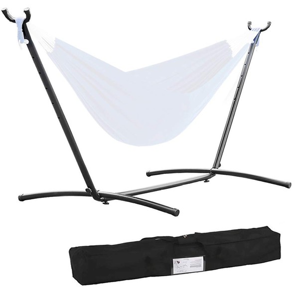 9ft Hammock Stand Portable Heavy Duty 2 Person Steel Stand Only for Outdoor Patio Backyard Indoor Bedroom with Carrying Case, Weather-Resistant Finish Swing Stand, 450LBS Weight Capacity, Black
