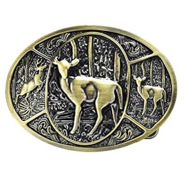 LKMY Fashion Men 3D Deer Elk Belt Buckle, American Western Cowboy Belt Buckle, A Gold