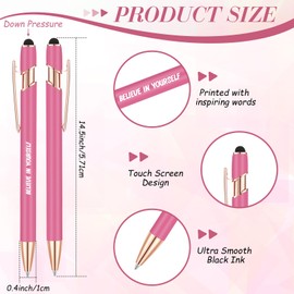 Yeaqee 24 Pcs Inspirational Ballpoint Pens Motivational Black Ink Retractable Quotes Pen with Stylus Tip Encouraging Message Pen Bulk for Women Men Writing Office School Christmas Gift (Rose Red)