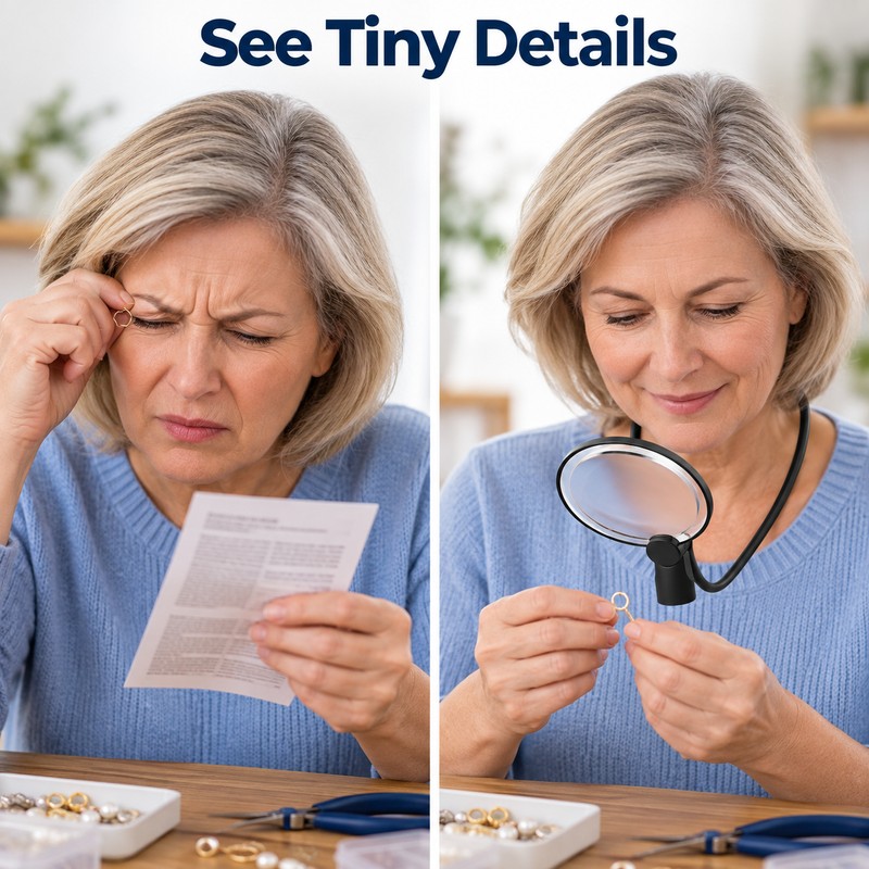 10X Neck Wearing Magnifying Glass, Rechargeable Hands-Free Magnifier for Reading,