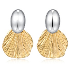 FILMOON Two-Tone Shell Dangle Gold Plated Earring for Women Fan-shaped Earrings Fashion Statement Jewelry