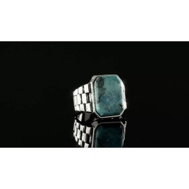 HarlemBling Mens Real Solid 925 Silver Blue Turquoise Natural Native American Gemstone Ring - 12