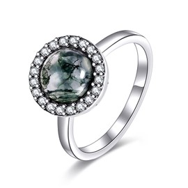ONEFINITY Moss Agate Ring For Women Sterling Silver Moss Agate Engagement Ring Natural Moss Agate Jewelry Birthday Gifts for Her Mom, mental, not known