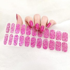 LIFOOST Glitter Gel Nail Strips Fully Cured Rose Red Sequins Nail Polish Stickers Long Lasting Gel Nail Wraps Free Nail Lamp Light Chip Resistant