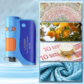 60x-120x Mini Pocket Microscope for Kids Adults, Portable Handheld Microscope with 5 Microscope Slides, Miniscope for Kids Adults Science Lab (Blue&Orange)