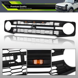 KAKABAS Front Grille with Daytime Running Light Bar Compatible with 2021-2024 Ford Bronco and DRL Glossy Black Front Mesh Grill For Ford Bronco 2/4 door 2021-2024 Accessories (excluding Sport Models)
