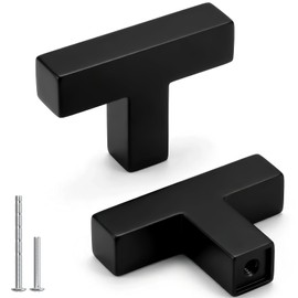 Goldenwarm 5 Pack Black Square T Bar Single Hole Knobs Cabinet Pull Drawer Handles Stainless Steel Modern Hardware for Kitchen and Bathroom Cabinets Cupboard Kitchen Cabinet Knobs