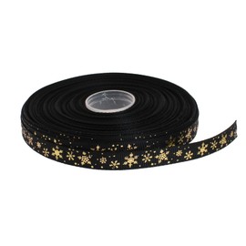 DXEUD Gold Printing Snowflake Grosgrain Ribbon 25 Yard Each Roll 100% Polyester Woven Edge (3/8", Black)