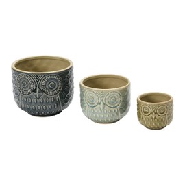 Creative Co-Op Decorative Stoneware Owl Containers Cachepot, 5" L x 5" W x 4" H, Multicolor