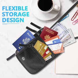 Playexen Neck Pouch Men & Women with RFID Travel Wallet Protection Soft with 6 Compartments Passport Organiser Lightweight with Adjustable Shoulder Strap for Smartphone Passport Money Cards, black