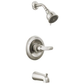Delta Faucet Foundations Single-Function Tub and Shower Trim Kit with Single-Spray Shower Head, Stainless BT13410-SS (Valve Not Included)