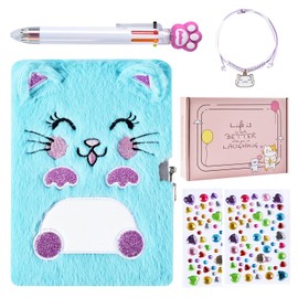 PJDRLLC Diary for Girls with Lock and Keys, Kids Journal Travel Notebook for 6-10, Cute Secret Dream Diary with Multicolored Pen, Stickers, Practical Gift for Birthday, Christmas (B Smile Cat)