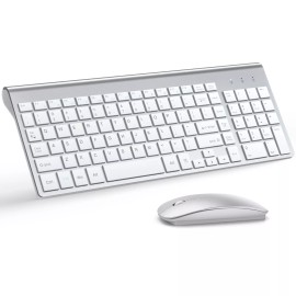 Topmate Ultra Slim Wireless Keyboard and Mouse Combo, Silent Compact Keyboard Mouse Set - Silver