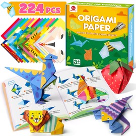 Mocoosy 224 Sheets Origami Paper Kit for Kids Ages 5-8 8-12, Color Folding Paper Set with Origami Book, Art Craft Supplies for Boys Girls 9-12, Travel Game Airplane Car Road Trip Activities Toy Gifts