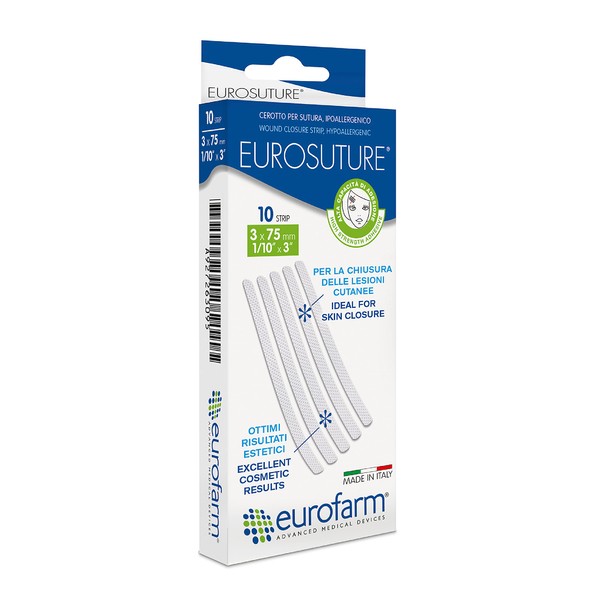 Eurosuture - Skin Closure, Hypoallergenic, Reinforced, Round Ends, 1/8 x 3 inch, 10 Strips per Box