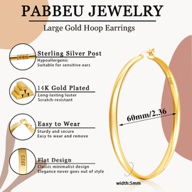 PABBEU Gold Hoop Earrings Large Gold Hoops Hypoallergenic 14k Gold Earrings Lightweight Big Gold Earrings Hoops Oversize Trendy Earrings Gold Hoops for Women 30/40/50/60/70mm